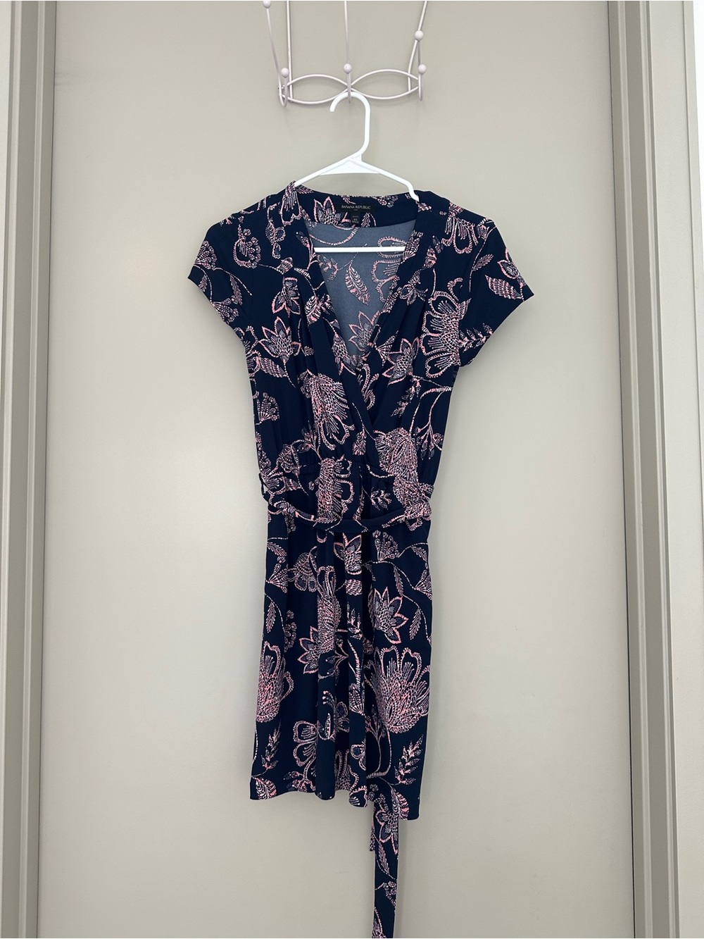 Banana Republic navy and pink floral print dress with belt